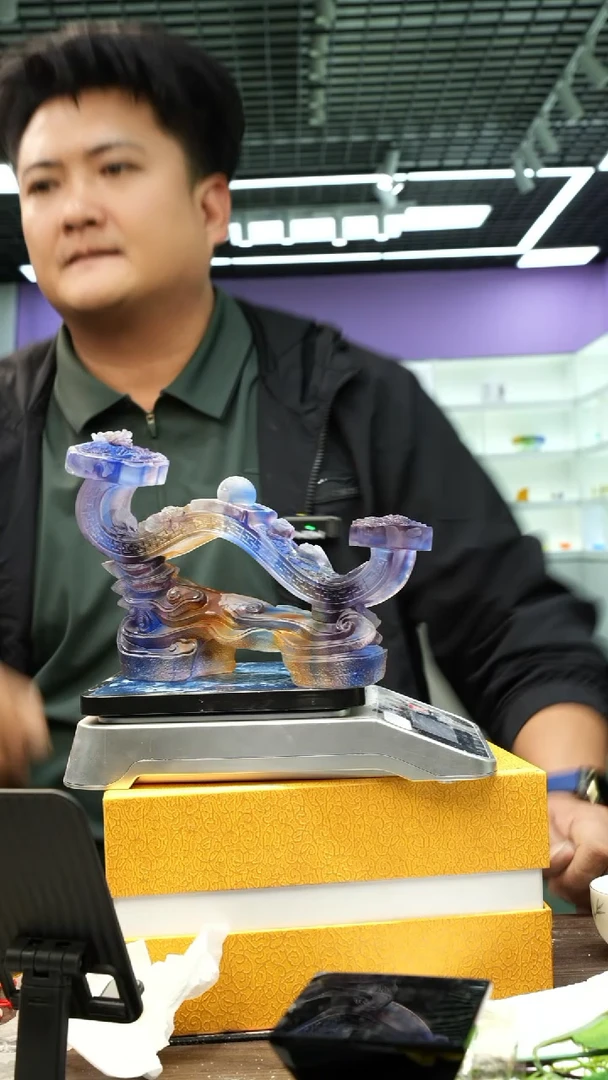 泥塑蓝*古法琉璃摆件