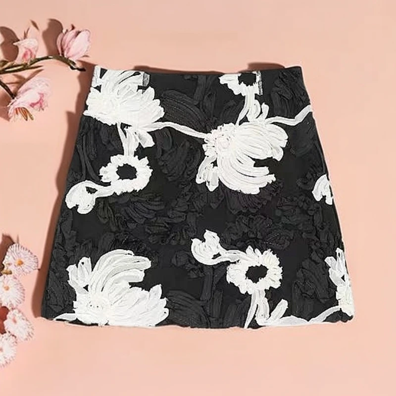 2025时尚春夏季新款重工刺绣洋气立体花高腰显瘦A字半身裙2568