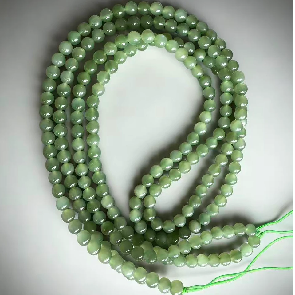 天然和田玉粉青猫眼6珠108颗项链 多圈手串多样性发其一