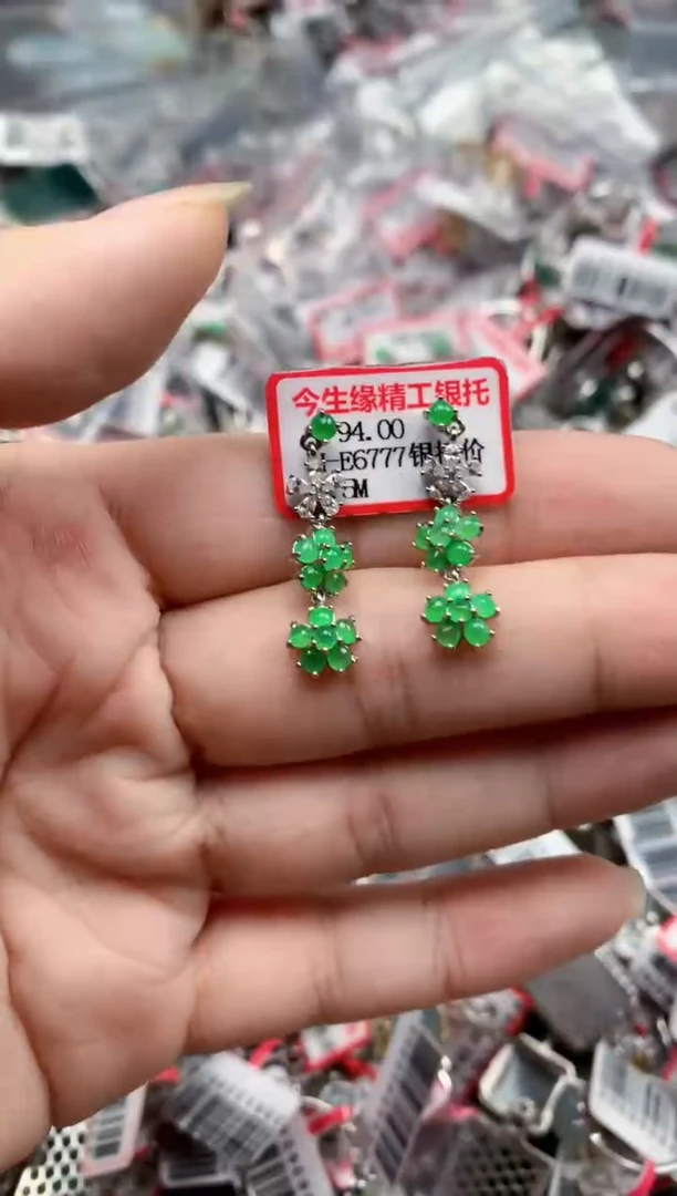 银S925镶嵌戒指翡翠天然A货缅甸翡翠