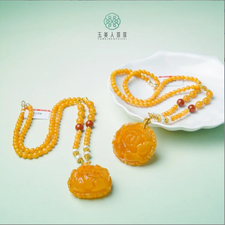 石惑珠宝^蜜蜡花开富贵吊坠约40*36mm-多样性发一