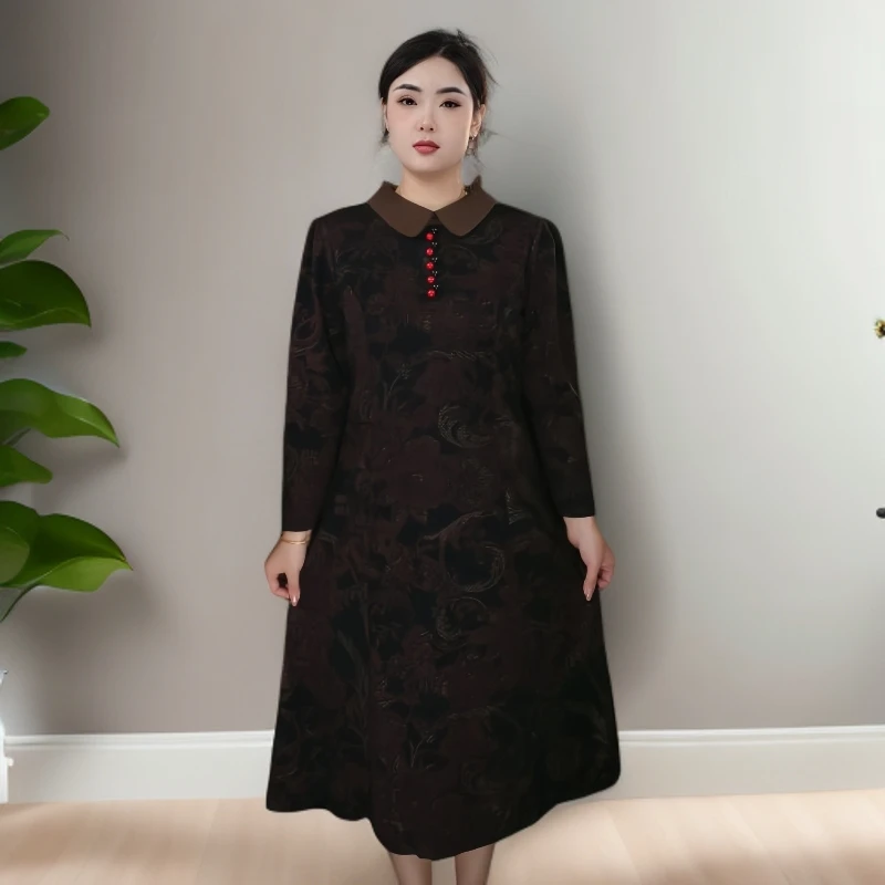 10971-秋冬季新款长袖娃娃领法式时尚气质妈妈装连衣裙(老仓库)