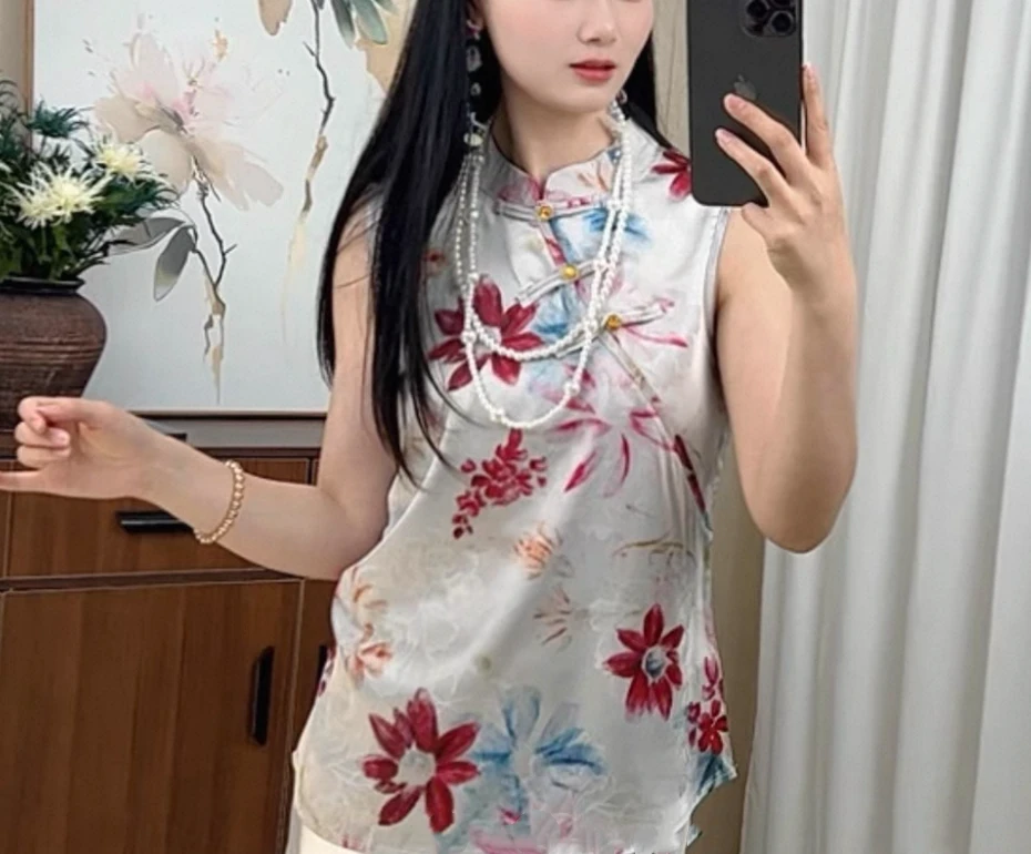 鱼跃龙门-新中式无袖上衣国风改良版旗袍上衣夏季洋气百搭背心