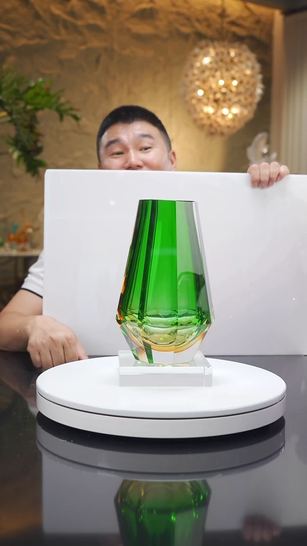 琉璃手工艺品福利琥珀绿切面花瓶