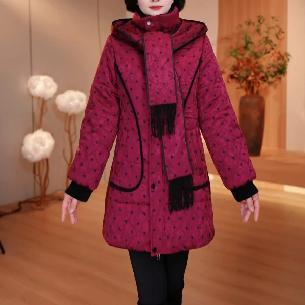 25年长款冬季女装棉服拼接连帽时尚洋气宽松保暖 SXE-25-5908