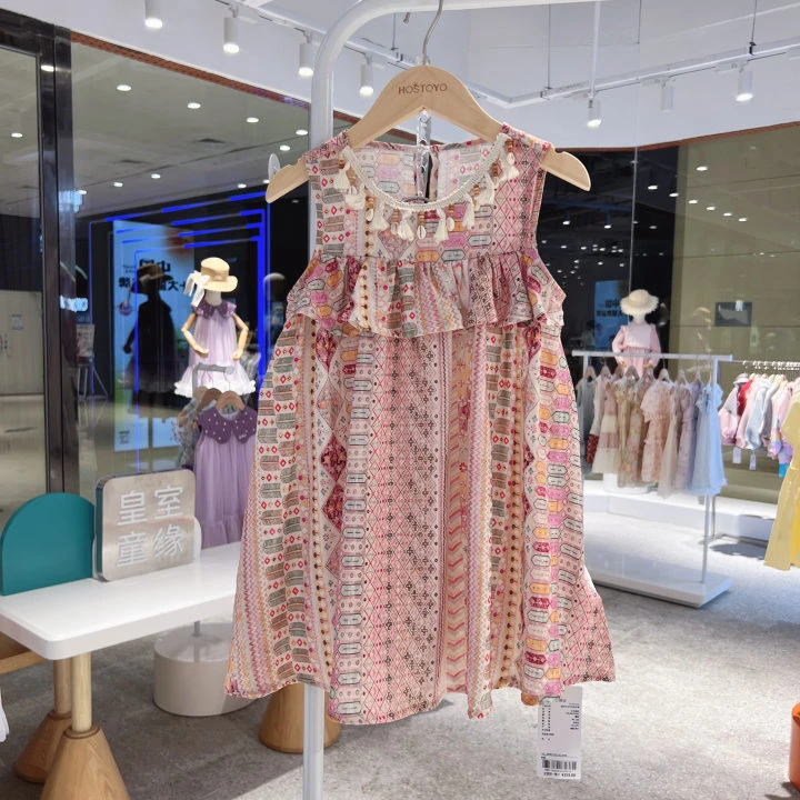 皇室童缘2025夏季女童新款舒适时尚度假波西米亚风连衣裙