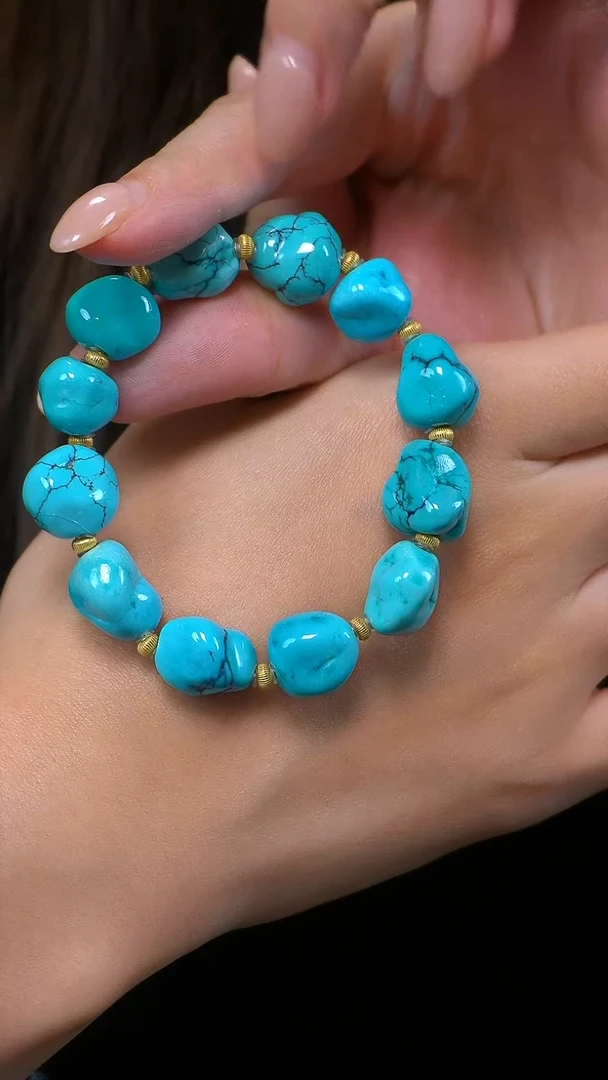 18K金镶嵌绿松石随形DIY