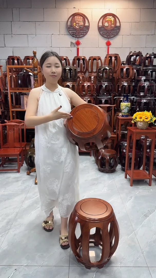 花梨木类家具花梨色小号鼓凳一对（二个）