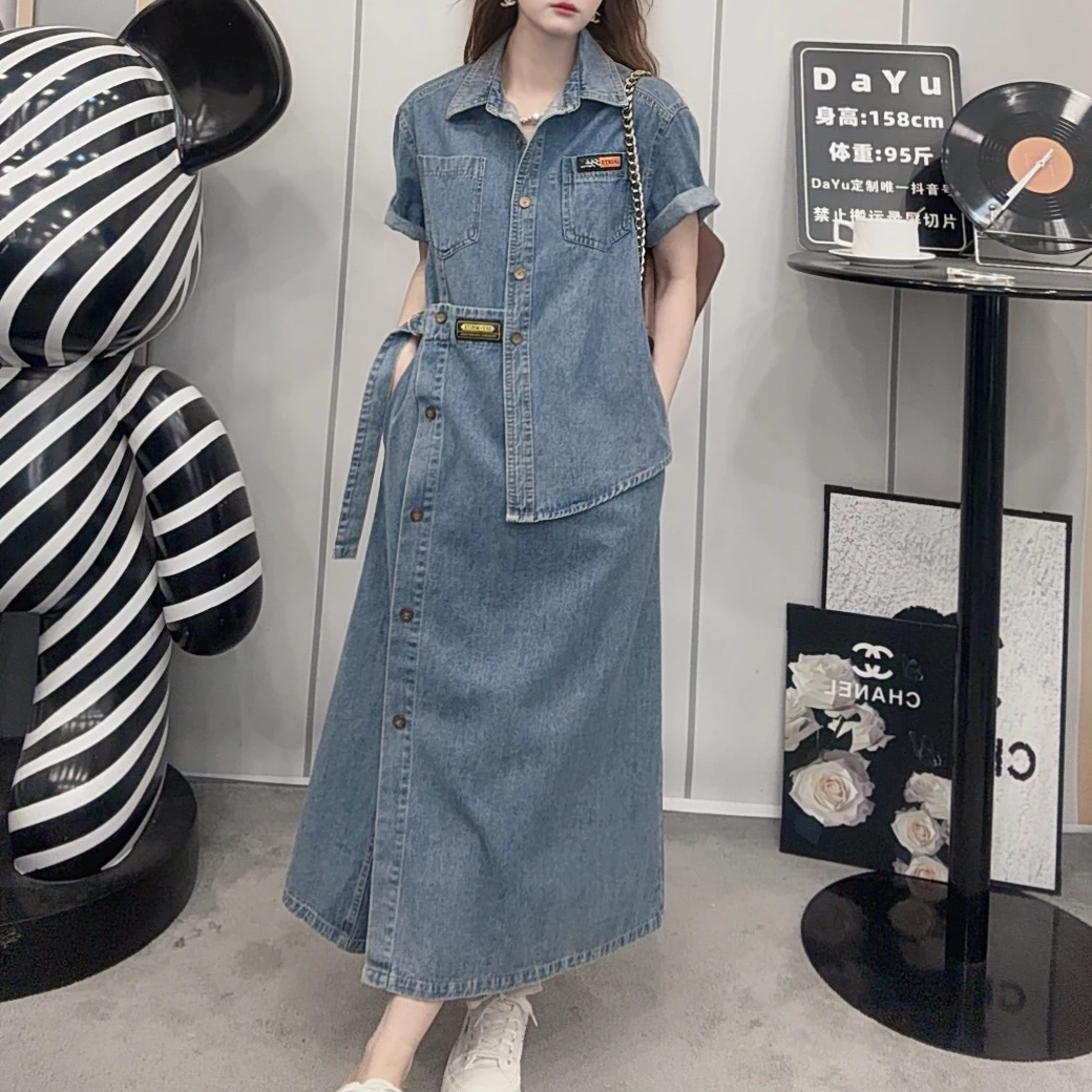 DAyu定制 设计感小众牛仔连衣裙复古高级气质宽松休闲长裙