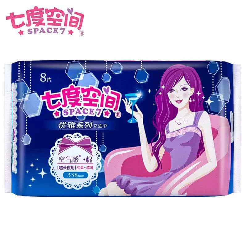 七度空间空气感棉优雅超长卫生巾夜用338mm8片