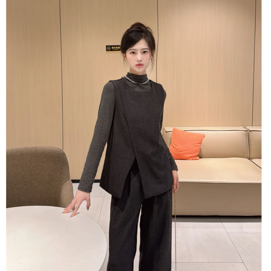 众和梦9371-新款韩系时尚高级气质套装三件套马甲+内搭+裤子