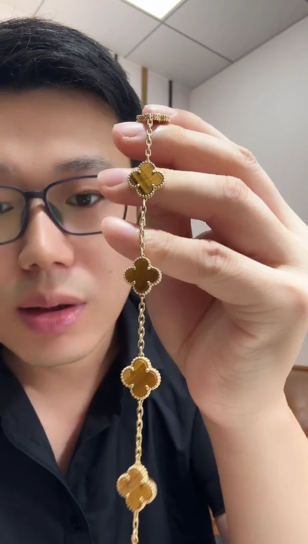 木变石（虎睛石）手链18K金镶嵌黄色k黄，五花手链GHJ25版