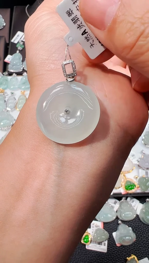 吊坠(不含链)18K金镶嵌翡翠平安扣吊坠1255