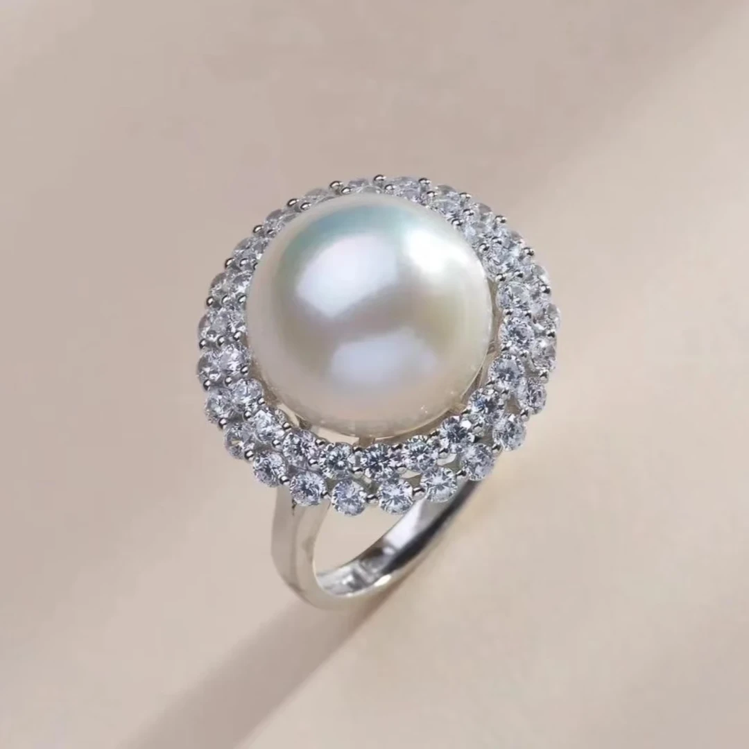 【三生专享】12.5-13m淡水白珠珍珠戒指/s925时尚款