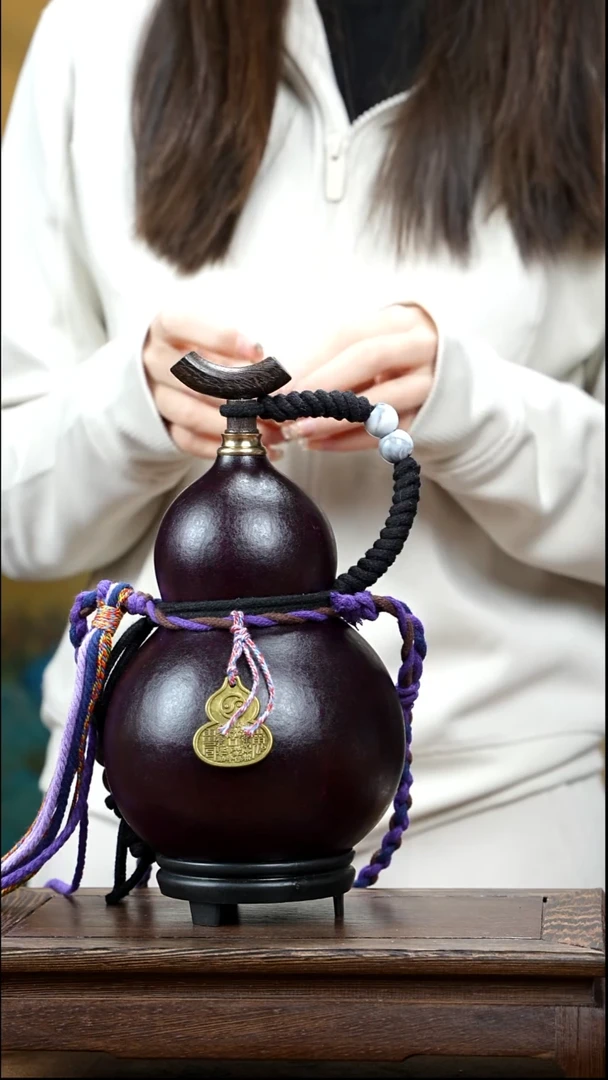 YR068精品藏绳款天然酒葫芦（一物一拍）+原色小葫芦