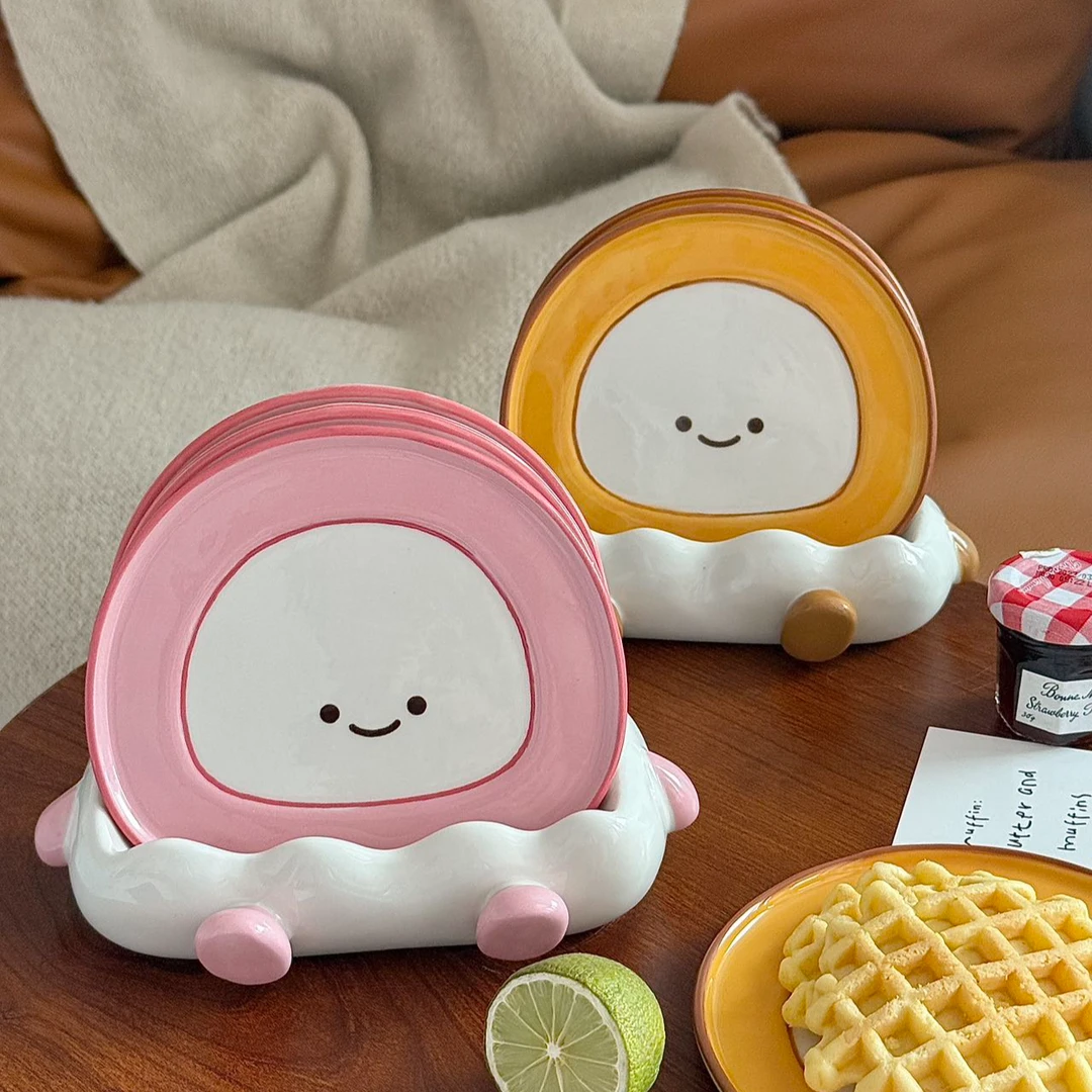 高颜值创意卡通陶瓷瑞士卷多功能收纳盘吐骨碟零食碟客厅餐桌摆件