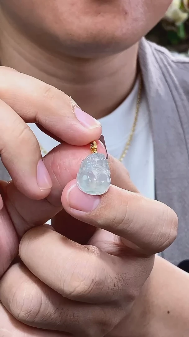 翡翠18K金镶嵌吊坠(不含链)貔貅