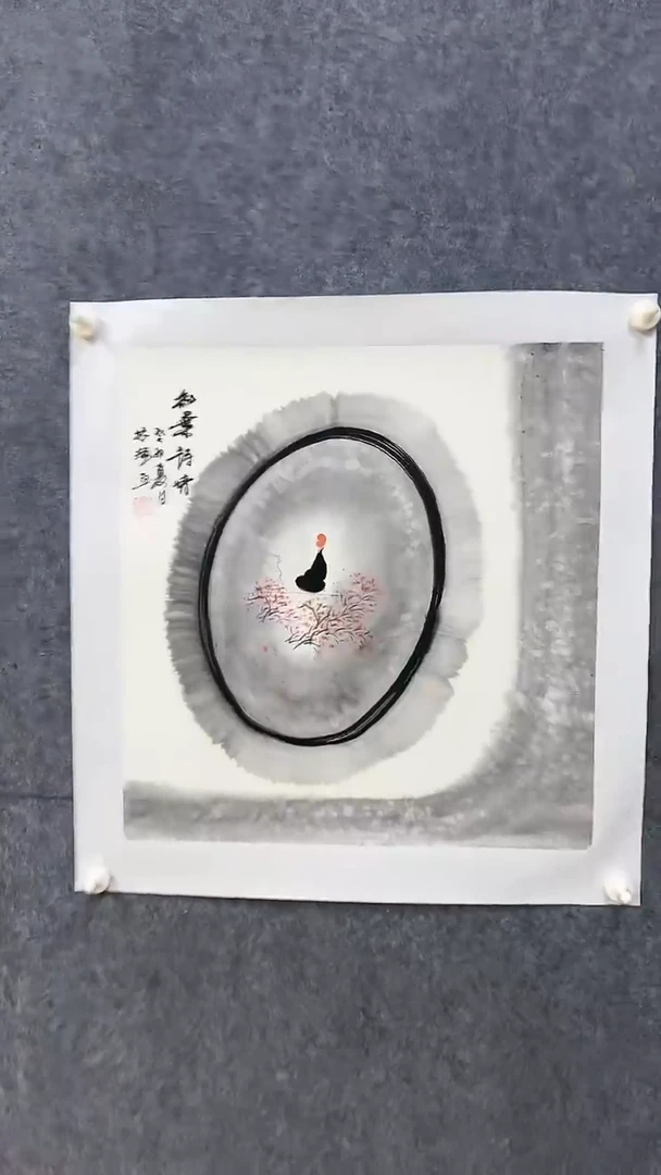 国画梁振辉+无题+2平尺+国画+手绘+宣纸