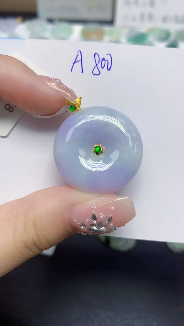 颈饰18K金镶嵌翡翠天然缅甸翡翠A货翡翠百元以上9元证书费自理