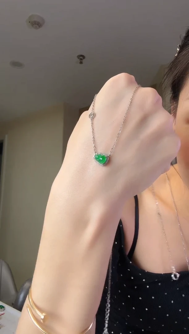 翡翠银S925镶嵌套链天然翡翠套链