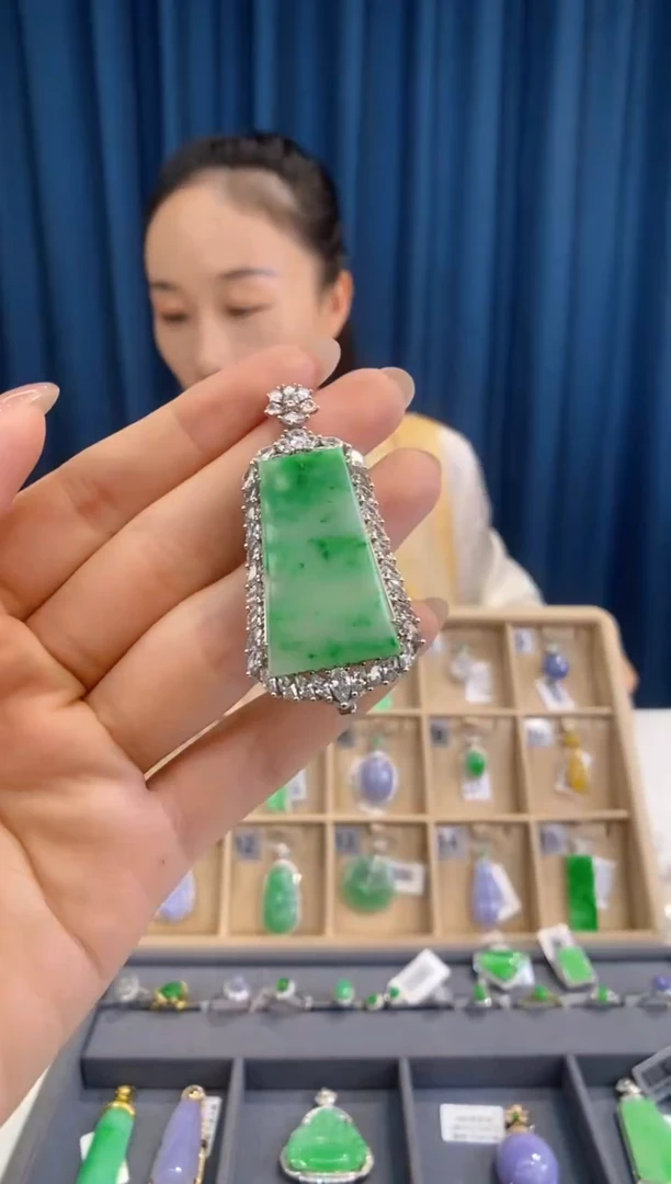 翡翠银S925镶嵌吊坠(不含链)无事牌