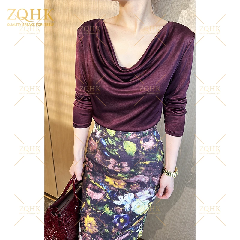 【ZQHK】子琪品牌 夏季重磅醋酸长袖酸荡领小衫