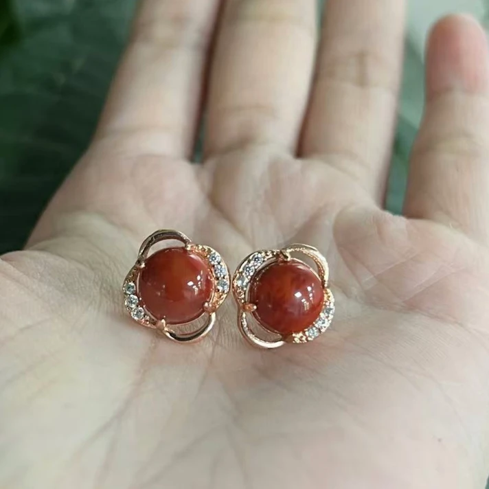 【老掌柜讲珠宝】南红火焰纹蛋面耳钉 AEC120513