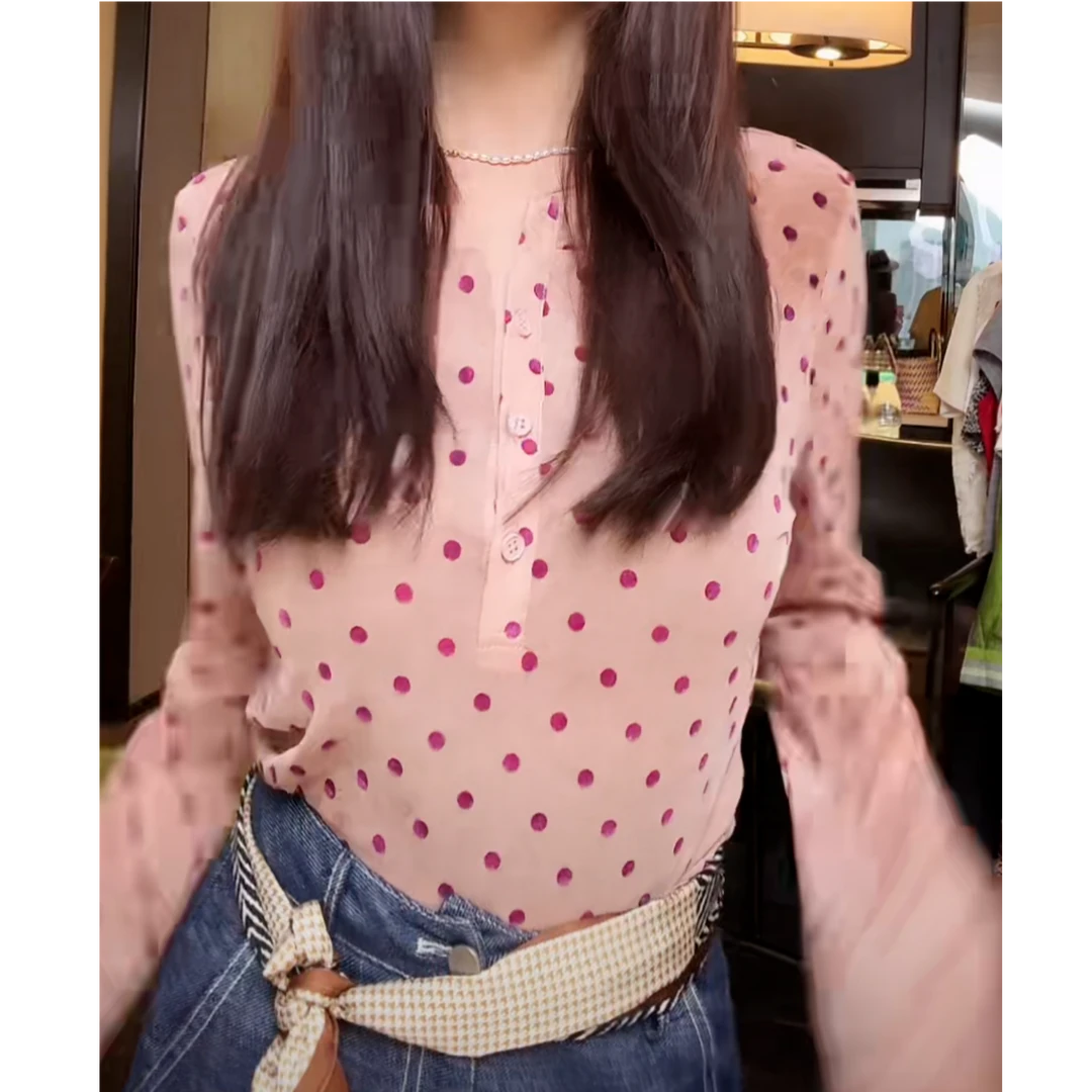 设计感时尚修身显瘦波点长袖女2025夏季新款气质通勤防晒上衣
