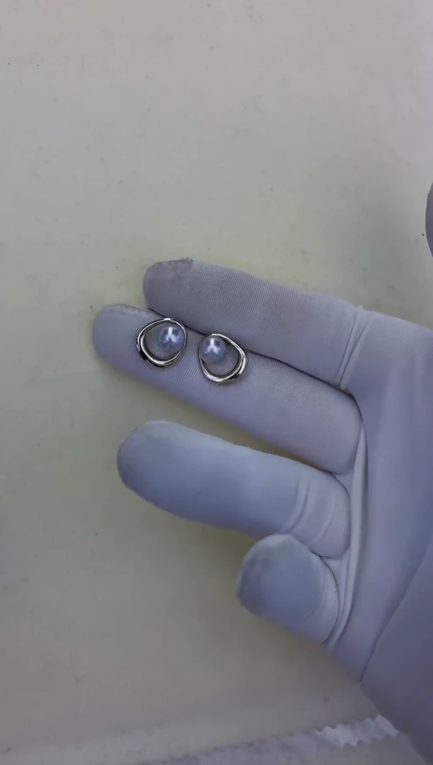 银S925镶嵌饰品海水珍珠真多麻色设计款耳饰