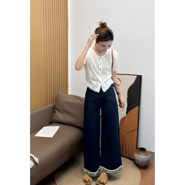 Sunshine 白昼海岸 夏季法式百搭重工刺绣蕾丝减龄气质衬衫