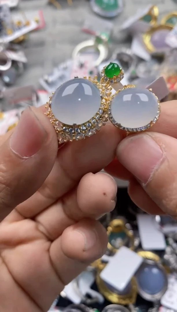 银S925镶嵌戒指翡翠10             8