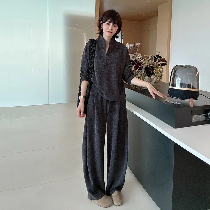 大码高级感拉链卫衣高腰休闲裤两件套秋季胖mm大方得体穿搭一整套