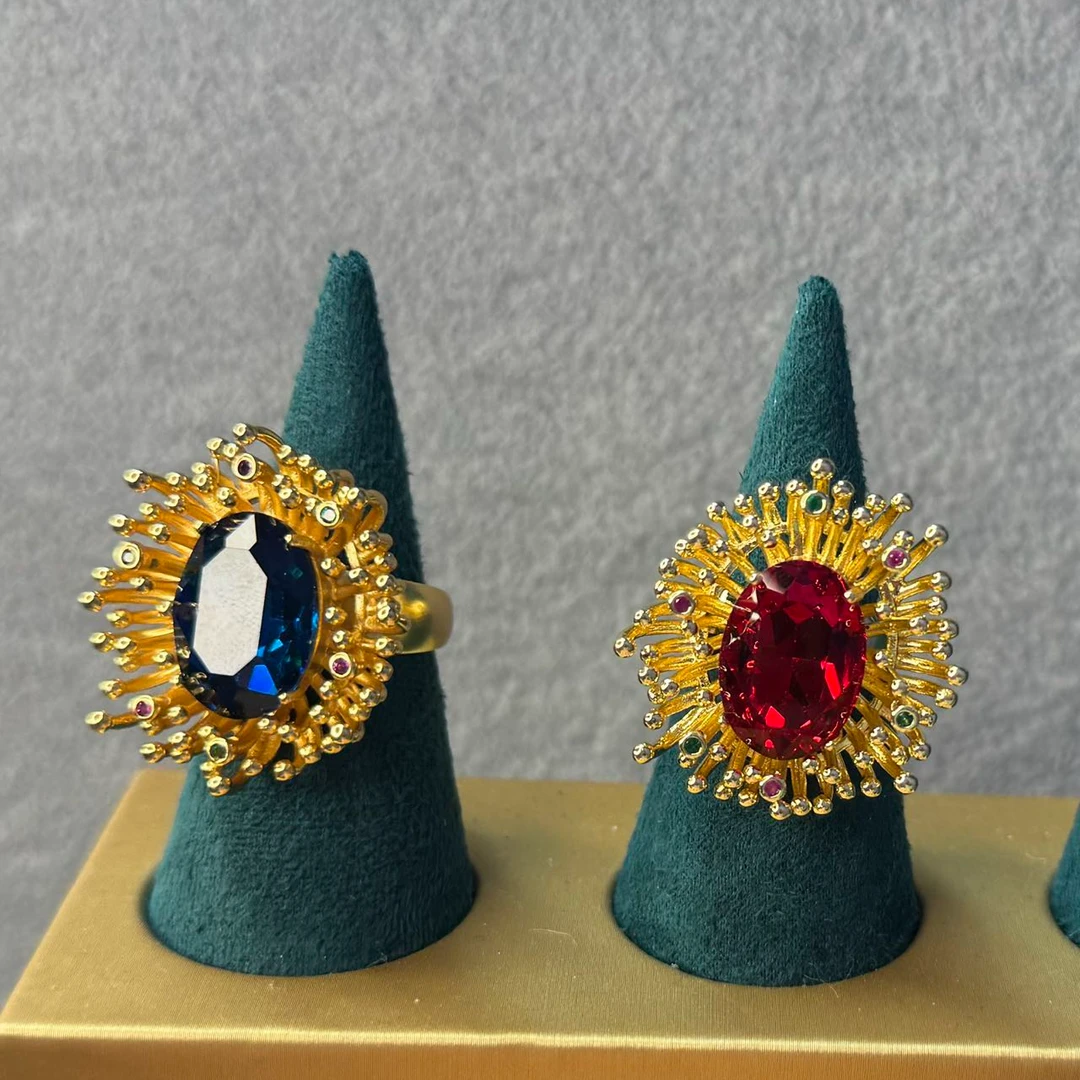 铜合金锆石戒指 花蕊型彩色大钻戒指0050