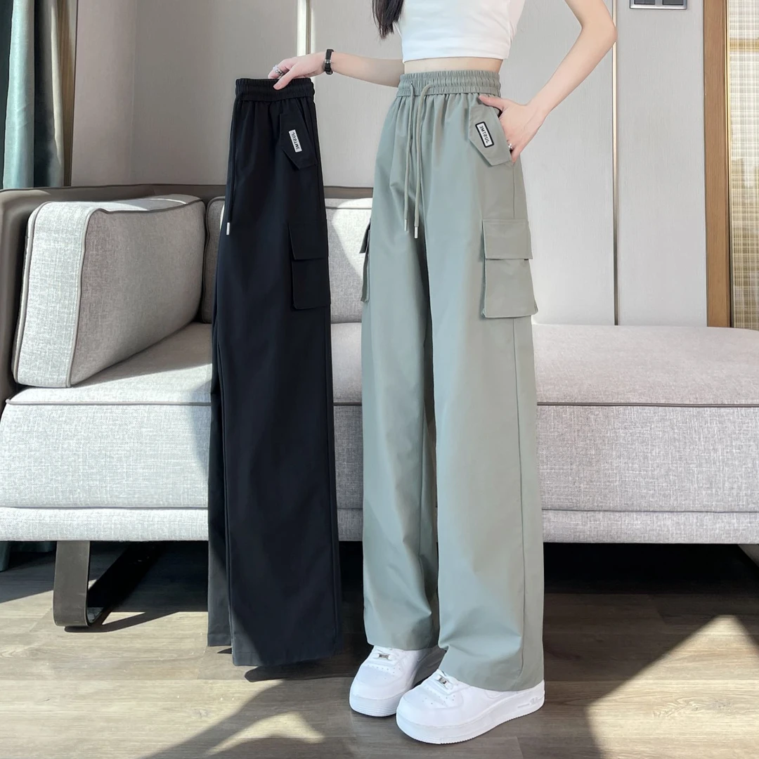 速干工装裤女夏季薄款2025新款宽松阔腿拖地户外登山冲锋运动裤子