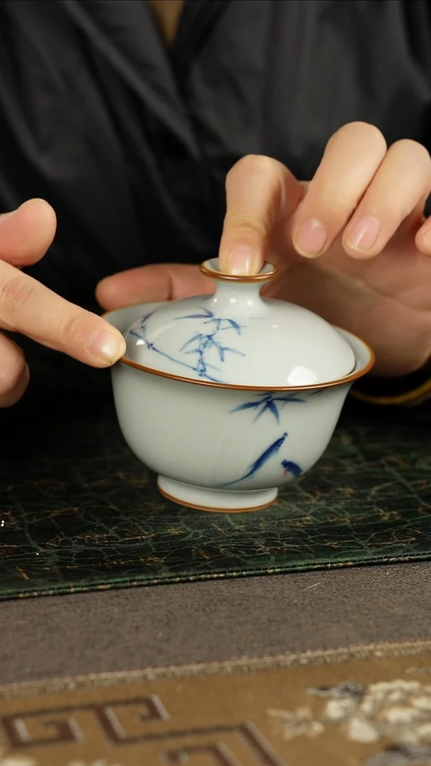 善窑厂柴窑双鱼盖碗