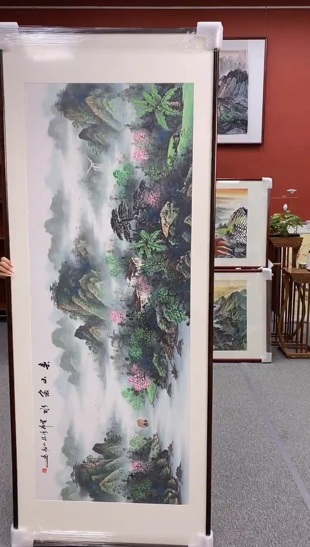 国画瑕疵春山富水219*88cm