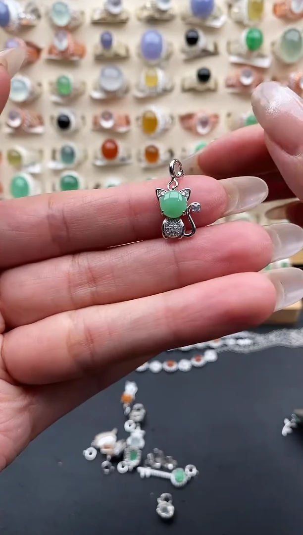 银S925镶嵌戒指翡翠缅甸天然A货翡翠11 7-6