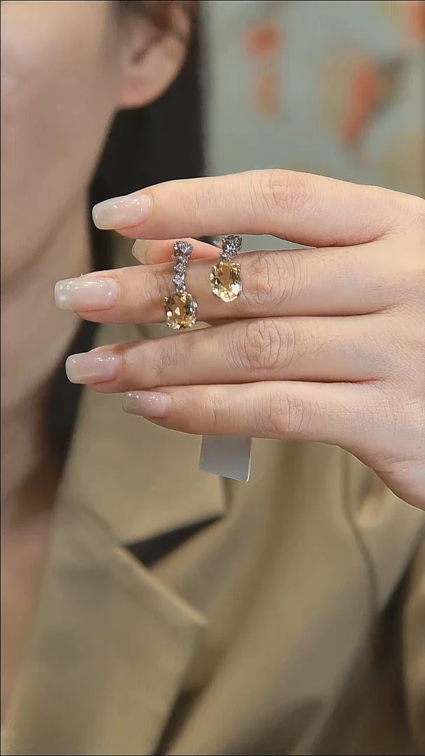 黄晶耳饰银S925镶嵌黄水晶耳鉓