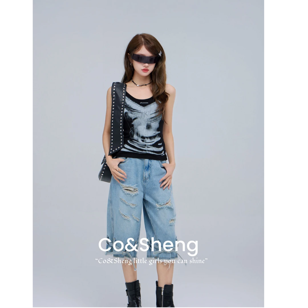 重生小个子夏季露背挂脖背心女夏韩系绑带收腰无袖上衣辣妹