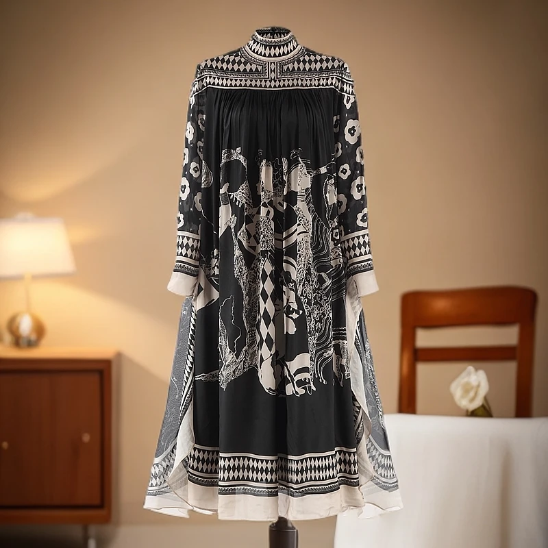 澳洲小众定位印花连衣裙（长裙）APL-09温柔知性高定衣服欧若风穿搭