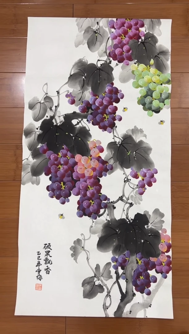 国画【直播福利，纯手工手绘】李雪梅葡萄竖版98*50