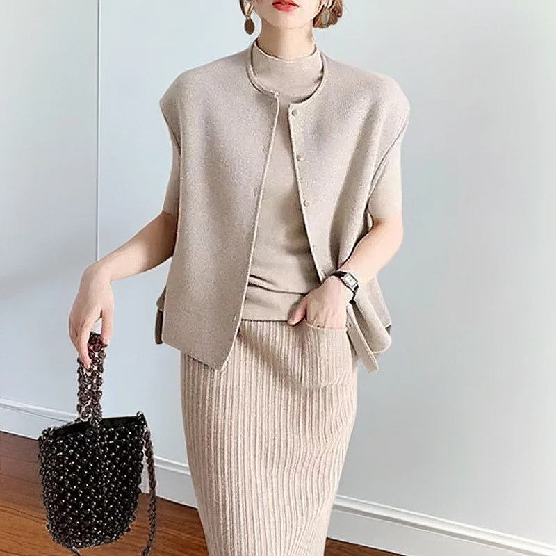 100%全羊毛时尚休闲针织百搭宽松加厚重工保暖羊毛圆领马甲！20958