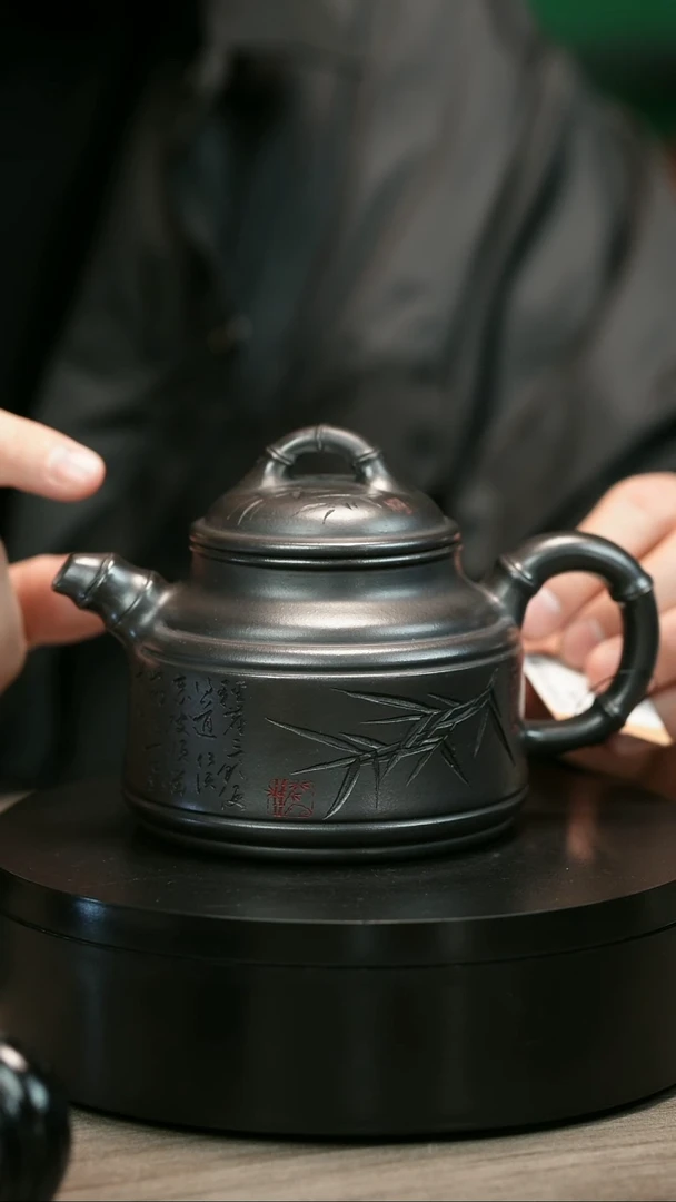 茶壶紫砂久**为H2190李小琴石黄刻绘竹鼎