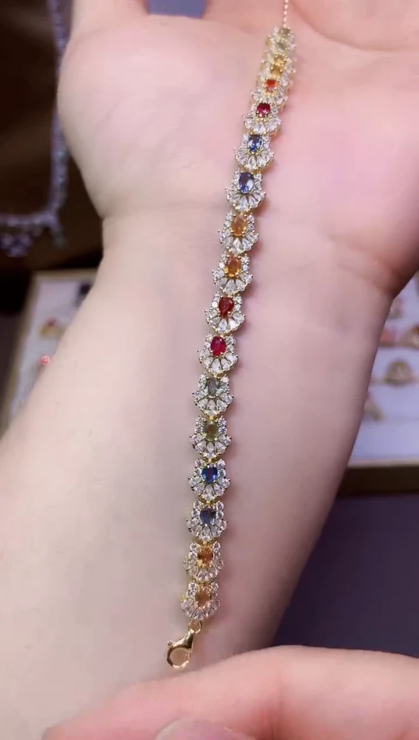 蓝宝石手链银S925镶嵌1