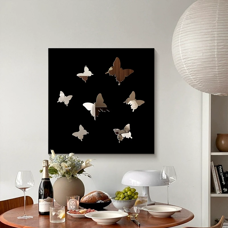 《蝶舞》法式蝴蝶镜子装饰画简约高级感卧室桌面摆画小众镜面挂画