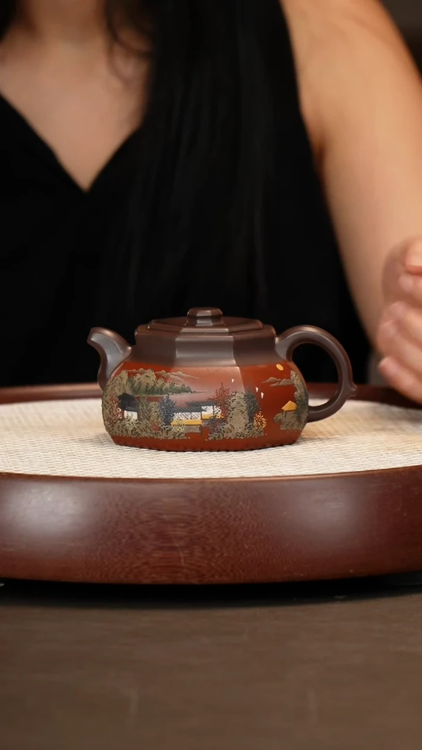 茶壶紫砂【耿浩】大蕴六方紫泥粉浆260cc+杯子