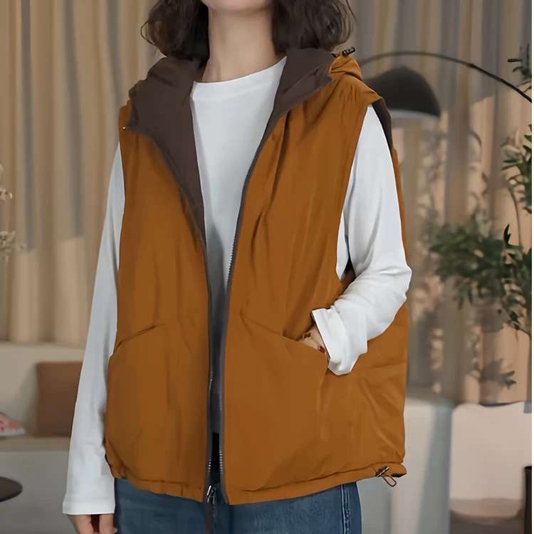 【双面穿】欧货连帽轻薄夹棉马甲女2025年秋冬季新款宽松保暖背心潮