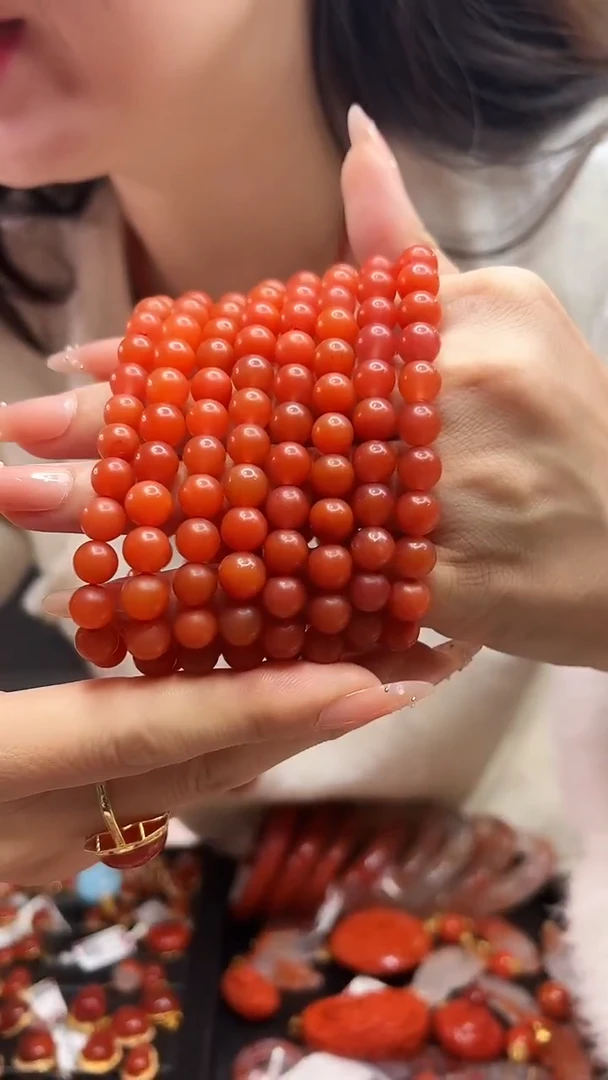 未镶嵌保山圆珠手串南红玛瑙/7.5mm~8mm/多样性发其一