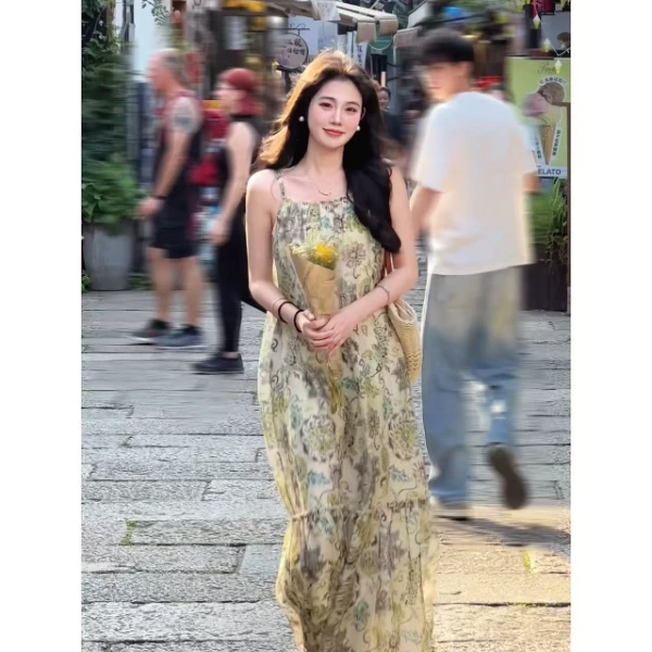 【大只定制】水墨牧歌  高级感温柔气质度假风印花连衣裙5XLSJ9615