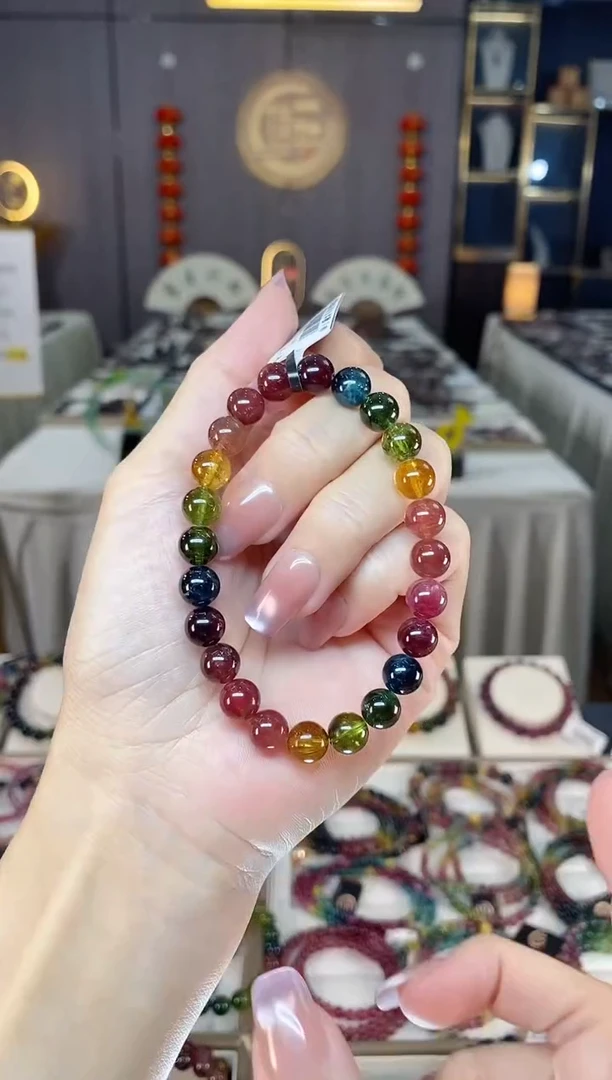 未镶嵌冰透体老矿碧玺彩虹单圈手串7mm+碧玺hon多样性发一条